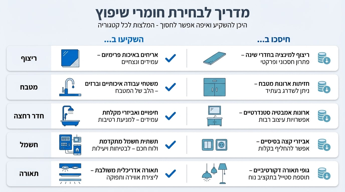 מדריך בחירת חומרים וגימורים לשיפוץ - איפה לחסוך ואיפה להשקיע
