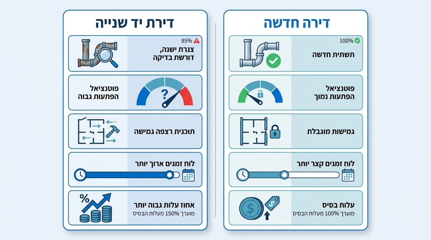 השוואה בין שיפוץ דירת יד שנייה לדירה חדשה מקבלן בהוד השרון