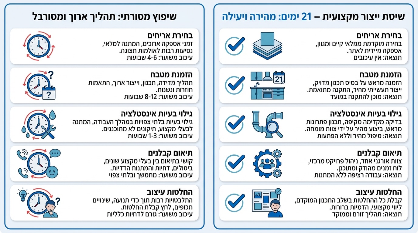תכנון לוח זמנים לשיפוץ דירה - השוואה בין שיטות עבודה
