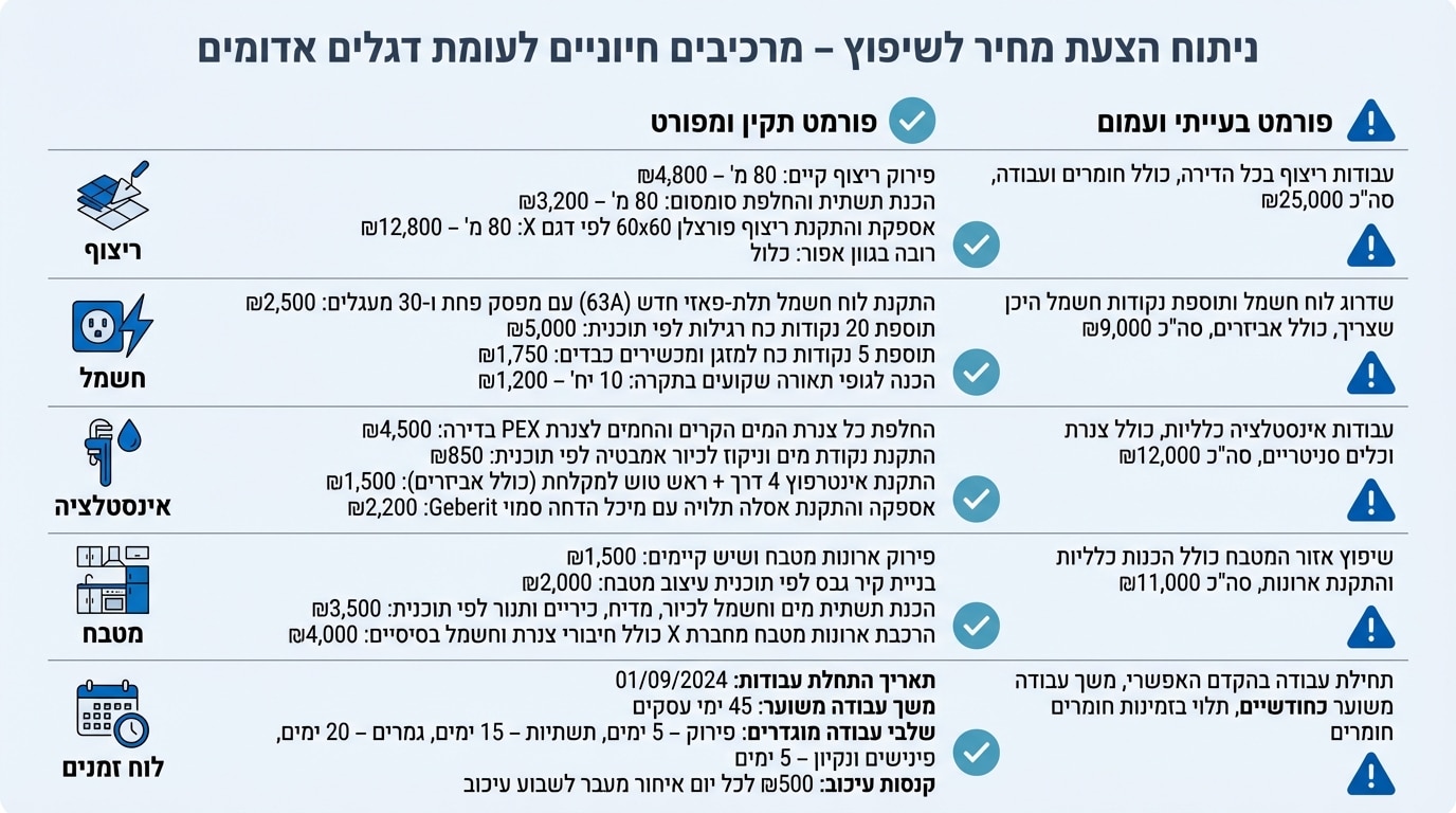 איך לקרוא הצעת מחיר לשיפוץ - מדריך להבנת סעיפי ההצעה