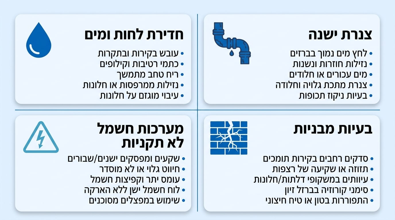 ליקויי בנייה נפוצים בדירות ישנות בגוש דן - סימני אזהרה