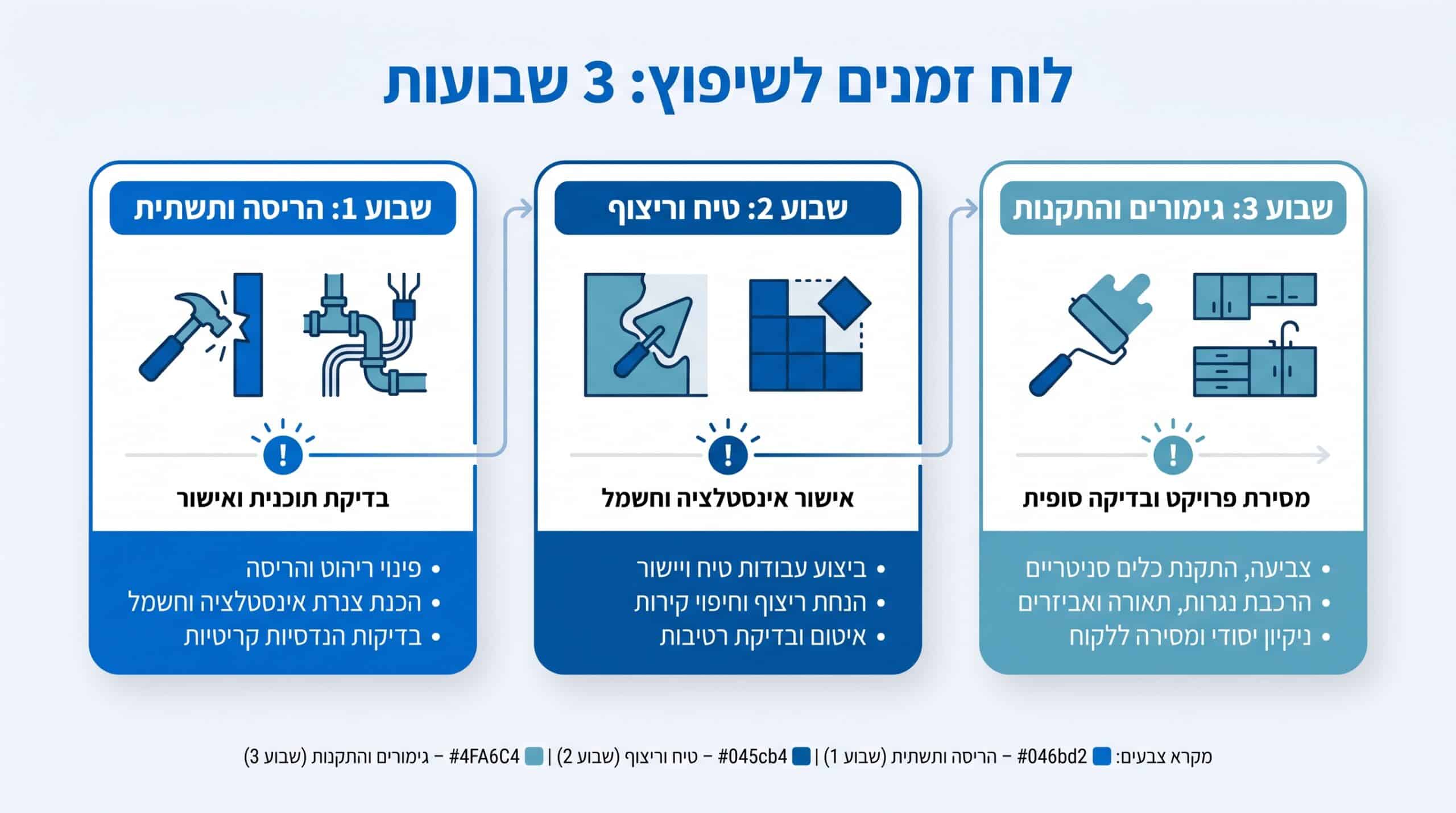 לוח זמנים לשיפוץ — מה קורה בכל שבוע בפרויקט מנוהל של אביב קופלר 72 גג